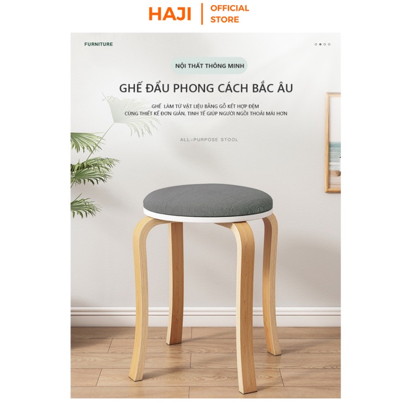 Ghế bàn trang điểm HAJI, ghế đôn chân cong độc đáo, thiết kế hiện đại đệm dày êm ái F61