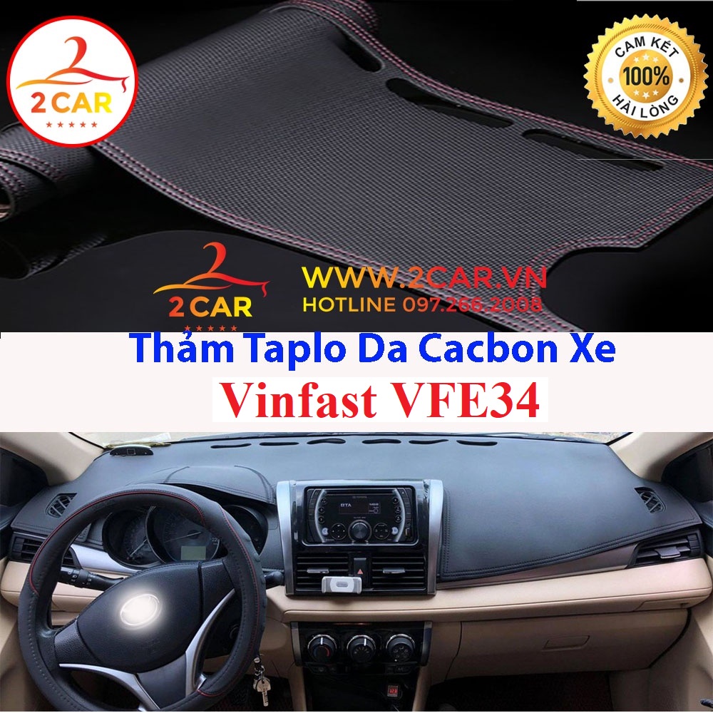 Thảm taplo da carbon xe Vinfast Vfe34, e34 2022, 2023 chống nóng tốt, chống trơn trượt, vừa khít theo xe, vân cacbon