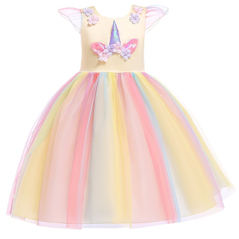 Đầm voan công chúa cho bé gái hình Ngựa pony màu sắc cầu vồng size 15-40kg hàng Quảng Châu cao cấp (kèm cài tóc)