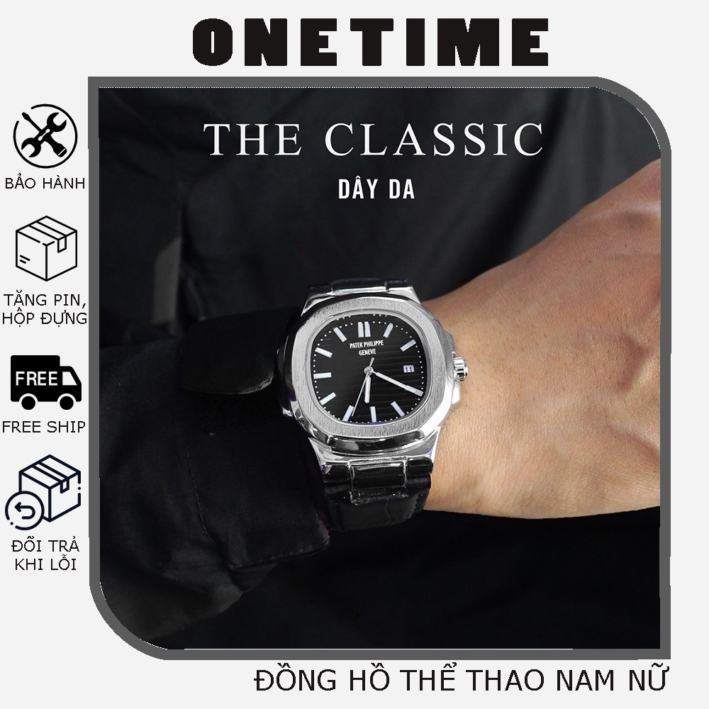 Đồng hồ nam Patek philippe vỏ thép bạc, dây nhựa cao su mềm đeo dễ chịu, đồng hồ thời trang nam OneTime