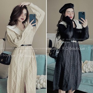 Váy len thừng cổ ren siêu xinh kèm belt hàng QCCC
