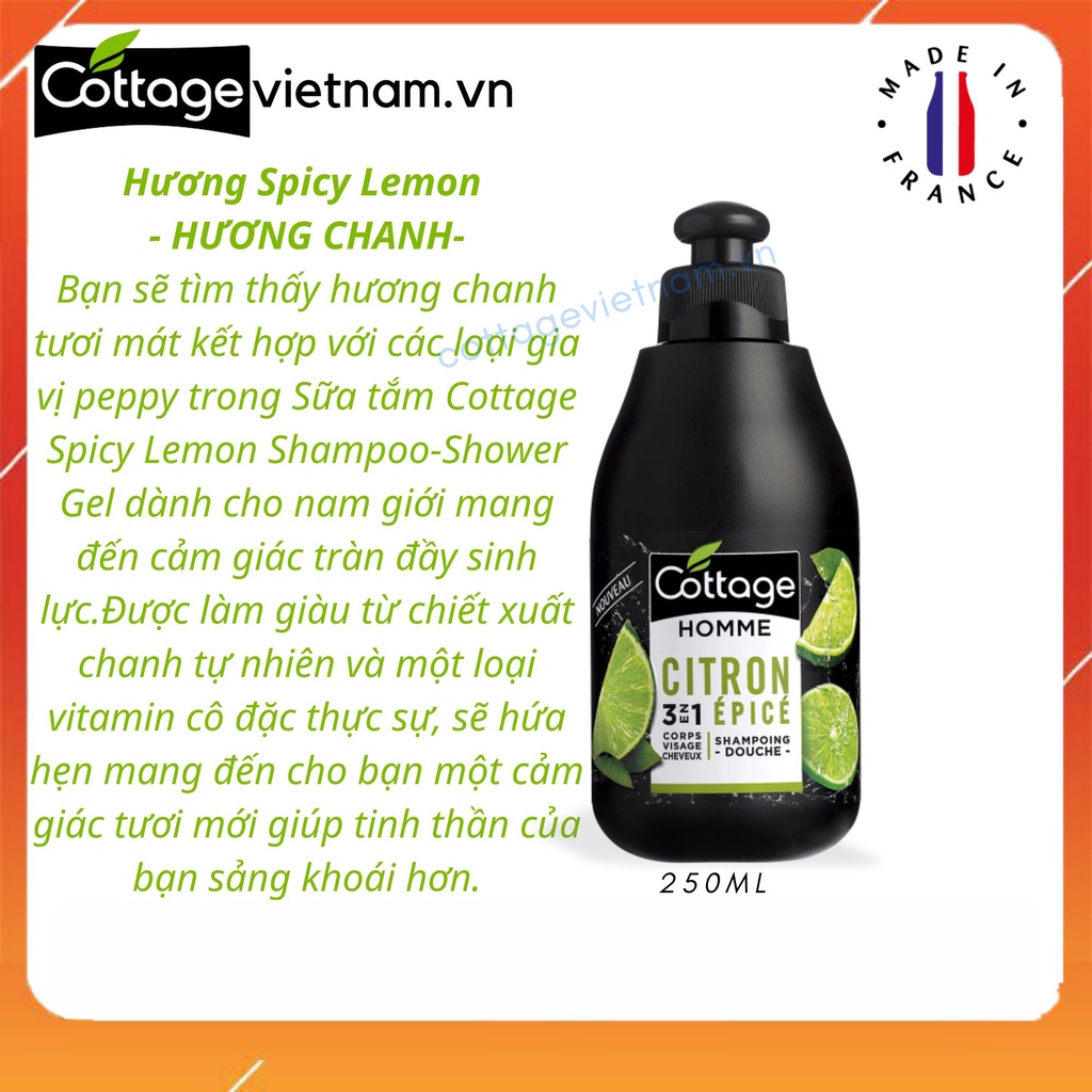 Combo Hộp Quà Tặng 2 Món Sữa tắm gội 3 trong 1 cho nam giới, thương hiệu Cottage của Pháp, phân phối chính hãng