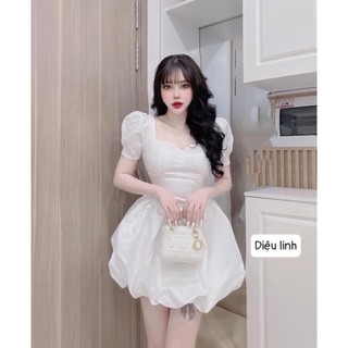 Nhiều mẫu Đầm tiểu thư đi dự tiệc, đầm bí tapta cao cấp phong cách dễ thương cúp ngực có mút tay phồng có lót quần