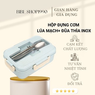 Hộp cơm văn phòng lúa mạch 3 ngăn kèm đũa thìa inox cao cấp