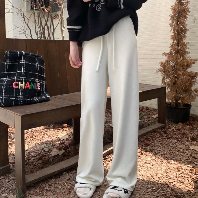 Quần dài SUXI ống rộng lưng cao phối dây rút thời trang mùa thu cho nữ có size lớn