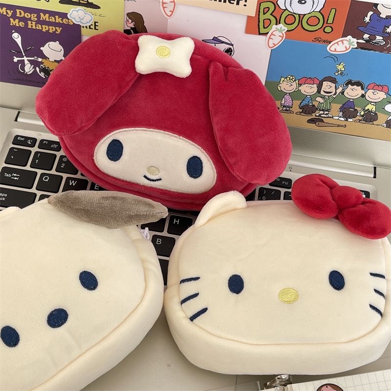 SANRIO Túi Nhỏ Đựng Tiền Xu Hình Melody / Chó / Hello Kitty Bằng Lông Nhung Dễ Thương Xinh Xắn