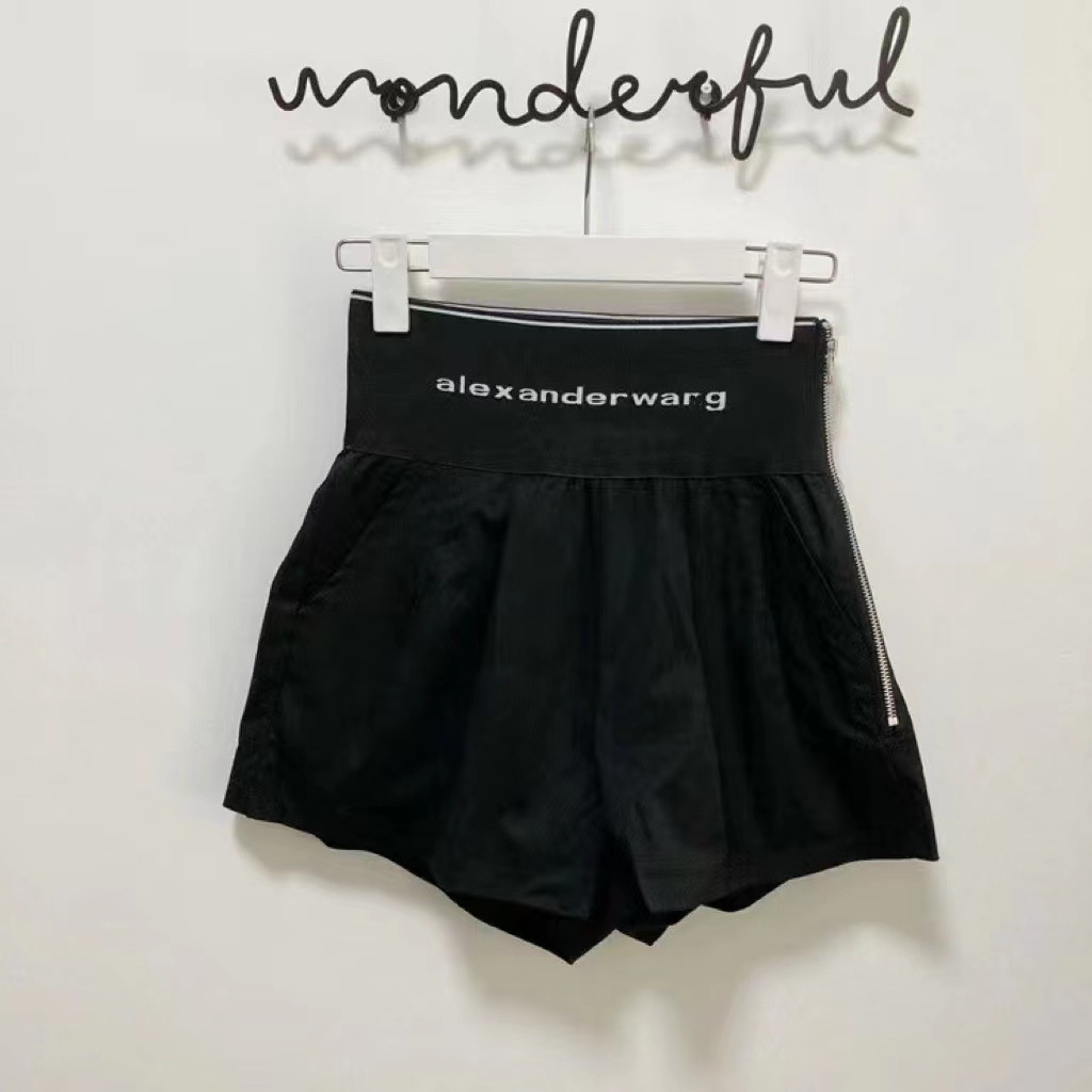 YKS9 Alexander Wang AW King black pants elastic belt slimming letters high waist shorts casual loose A- shaped wide leg pants skirt for women