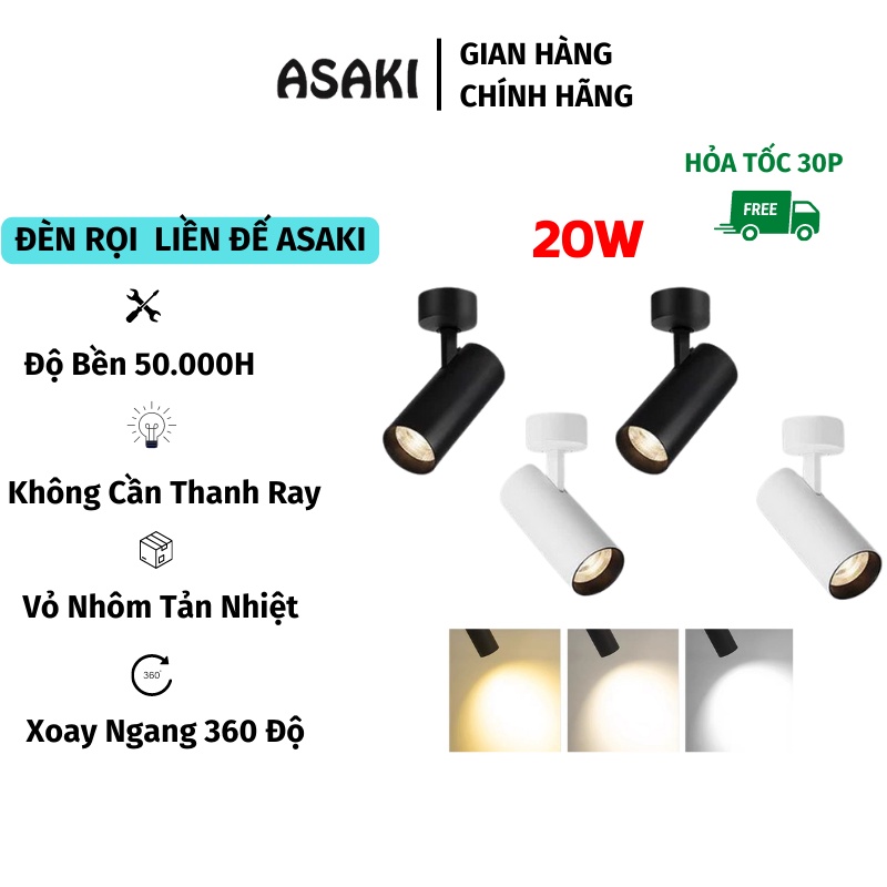 Đèn Rọi ASAKI Đèn Rọi Liền Đế Ngồi Không Cần Thanh Ray Gắn Tường Trang Trí Shop Siêu Sáng