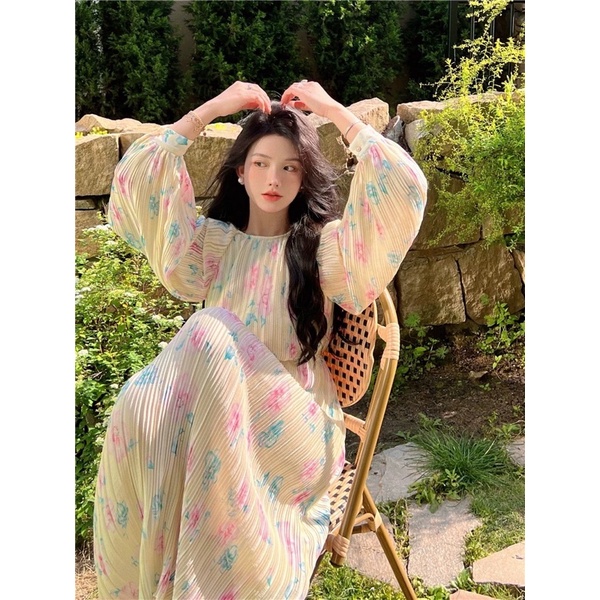 Đầm dập ly hoa dài tay