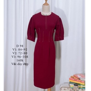 váy đầm đỏ đô viền chỉ trắng tay phồng sang trọng