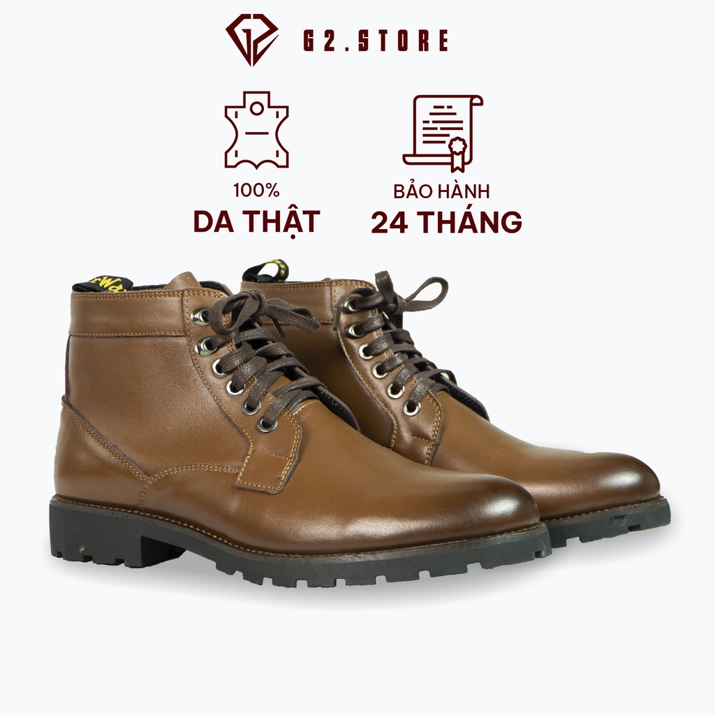 Giày da nam buộc dây làm từ da bò nâu, đế đúc cao su giúp tăng chiều cao 6cm, sử dụng nơi công sở, đi chơi G2 STORE