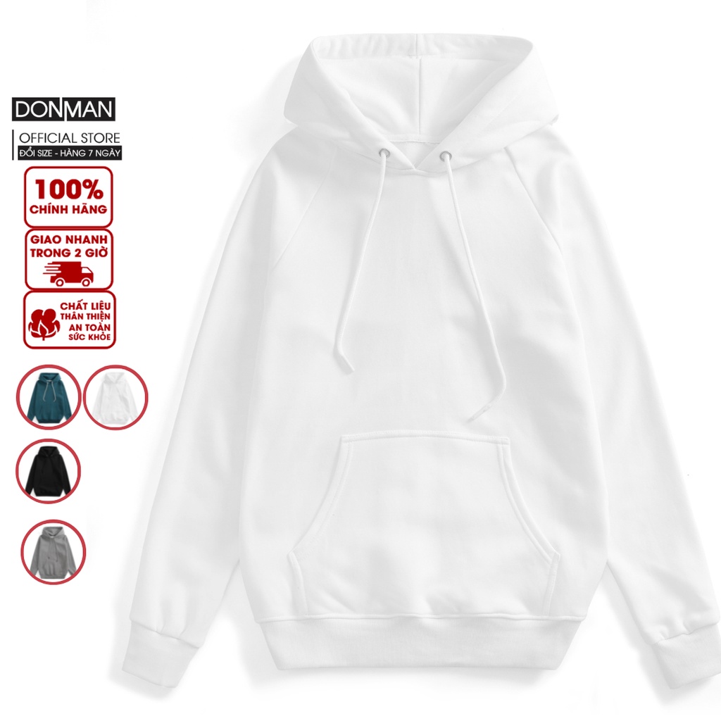 Áo thun Hoodie DONMAN Vải nỉ bông xuất xịn mềm mịn, áo form rộng, mũ rộng,màu sắc bassic AT23