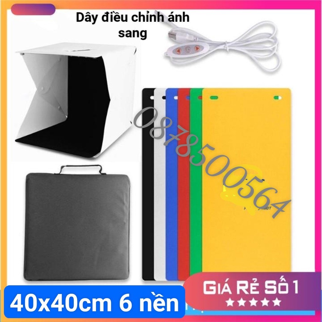 Hộp Chụp Hình Sản Phẩm Puluz 40X40cm 2 Thanh Đèn Led Siêu Sáng Có Thể Điều Chỉnh Ánh Sáng Tặng kèm 6 nền