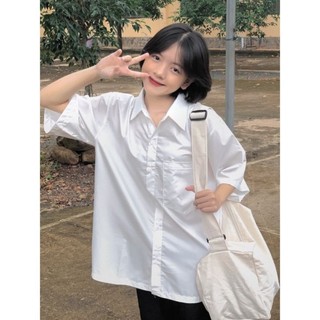 Áo sơ mi nữ trắng cọc tay đi học basic form rộng - sơ mi đi học sinh nữ