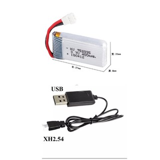 Pin sạc LiPo và sạc usb 3.7v 400mah 752035 Máy bay điều khiển Flycam 20c Hàng Mới 100%