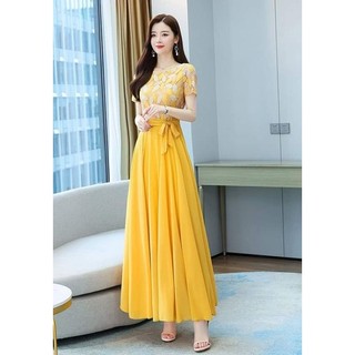ĐẦM MAXI XÒE PHỐI LÁ 2081