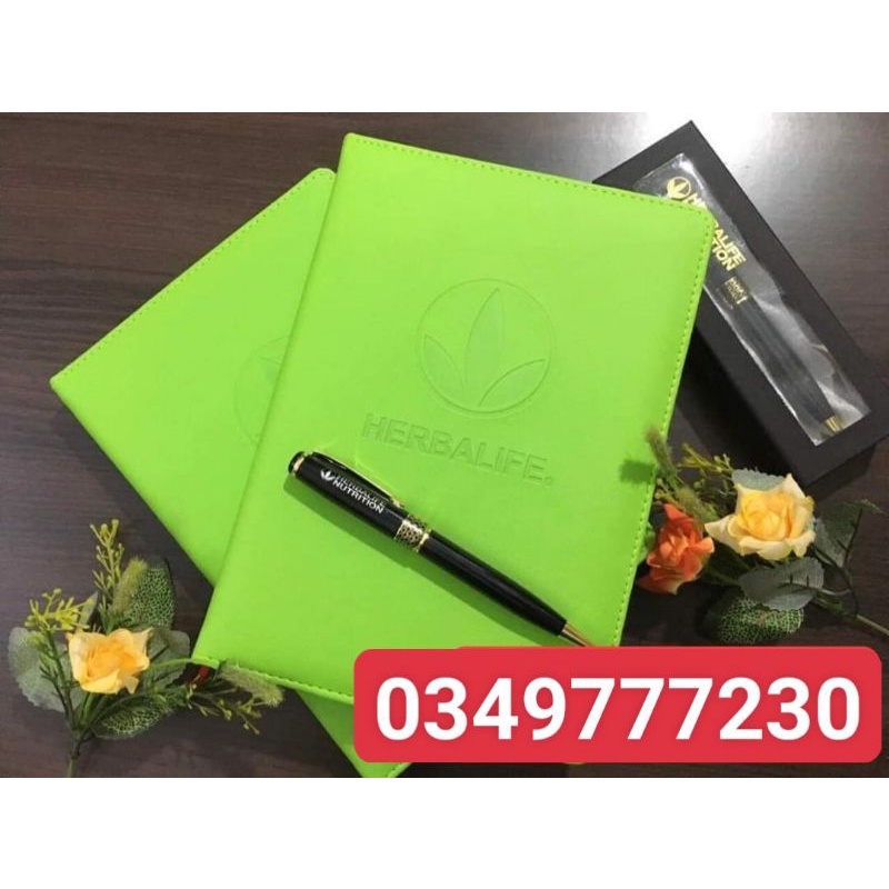 Sổ bìa da logo herbalife và bút