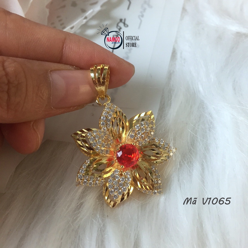 Dây Chuyền Đá Đỏ V877 đá đỏ, hoa 5 cánh lớn Nhiều Loại Dây