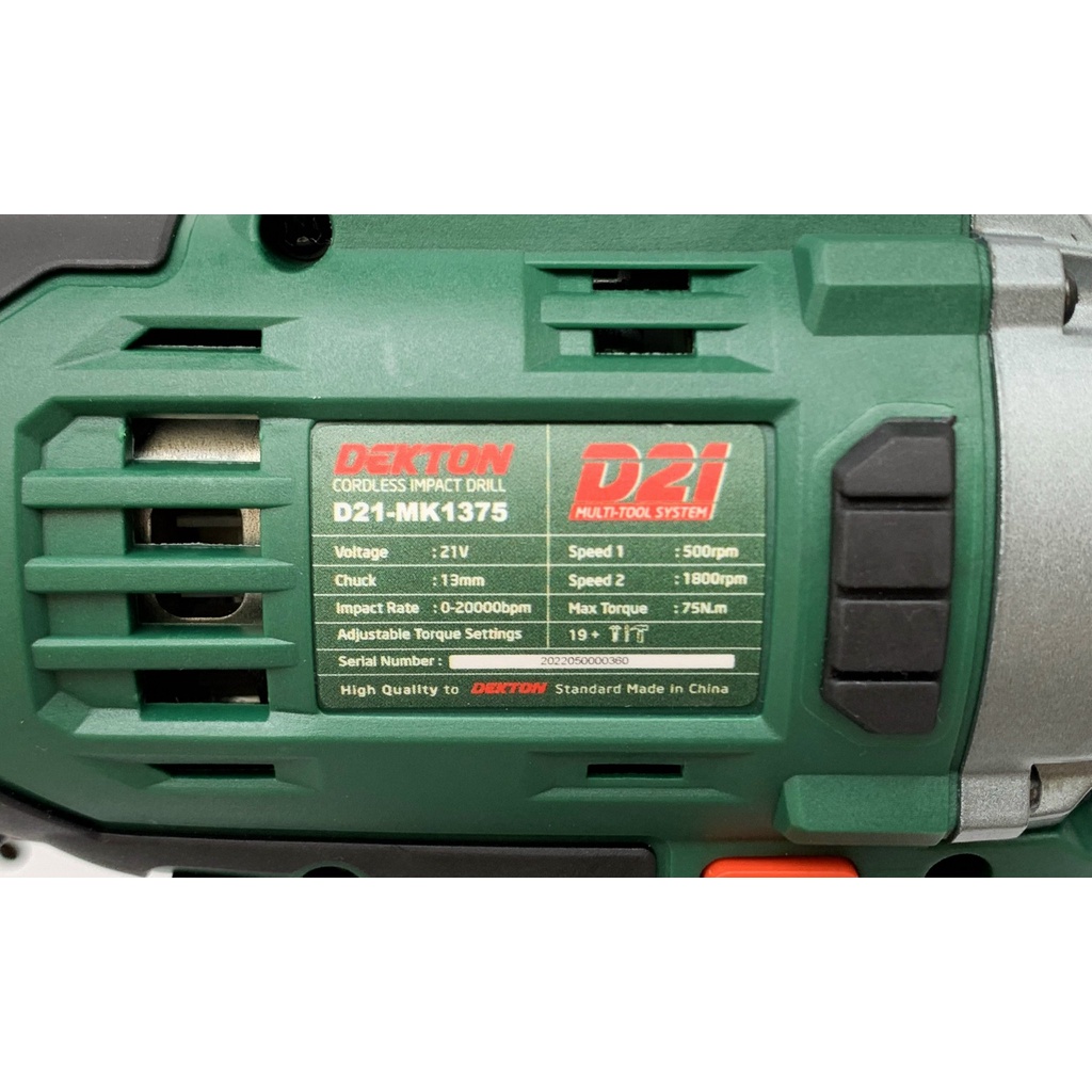 Máy Khoan 3 Chức Năng 75N.m / Đầu Cặp 13MM AutoClock /  Dekton D21-MK1375 / Hệ Sinh Thái D21
