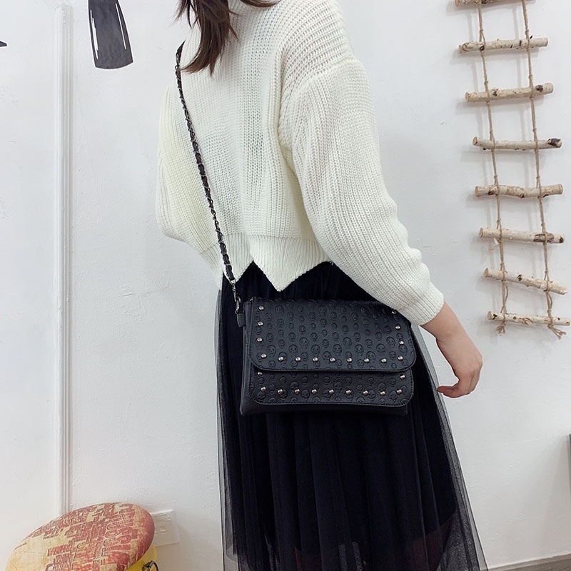 Túi Da pu Đeo Chéo Màu Đen Thời Trang Cho Nữ