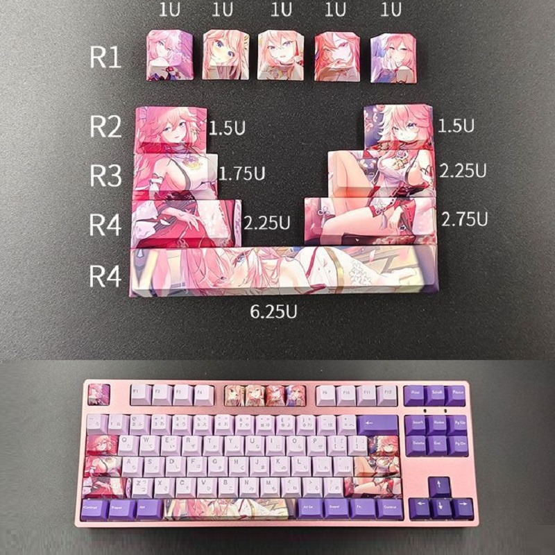 12 PCS Keycap nhựa PBT Cherry cao cấp Genshin Impact nút phím lắp cho bàn phím cơ