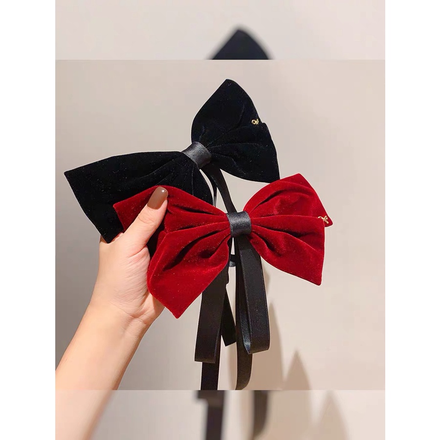 Kẹp Tóc Đính Nơ Vải Nhung Phong Cách Retro Thanh Lịch Cho Nữ