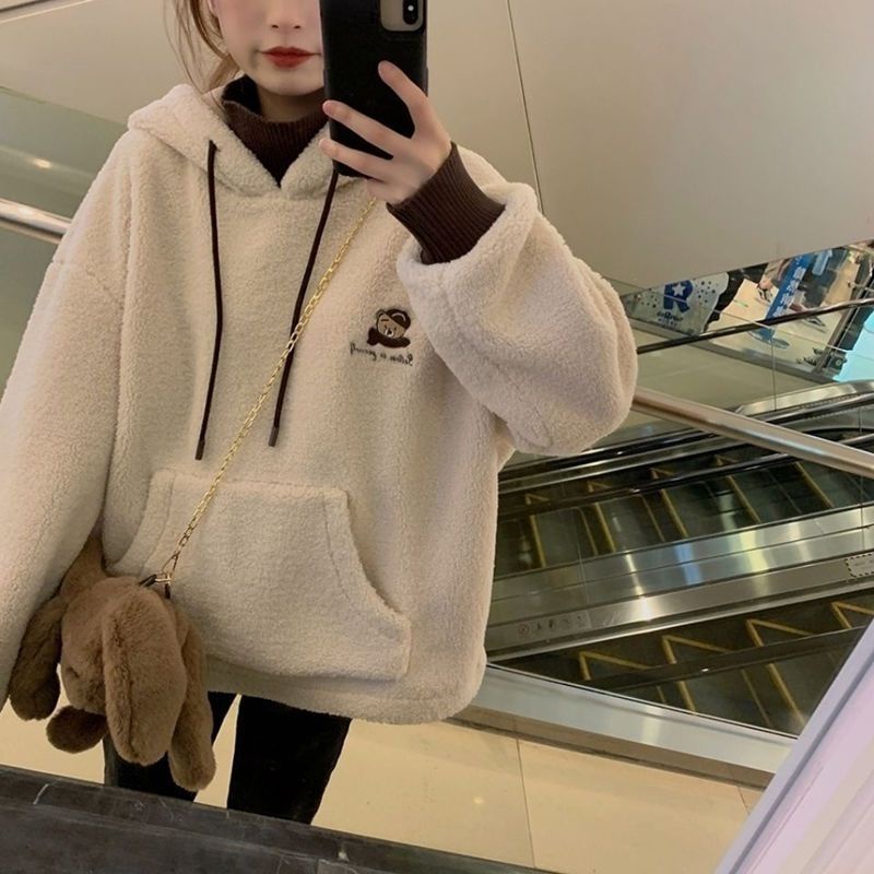 Áo Sweater Lông Cừu Dày Dặn Chui Đầu Dáng Rộng Thời Trang Thu Đông