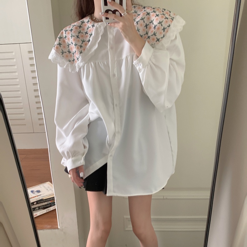 Áo sơ mi SUXI dài tay cổ búp bê họa tiết hoa dễ thương phong cách Hàn Quốc thời trang mùa thu dành cho nữ