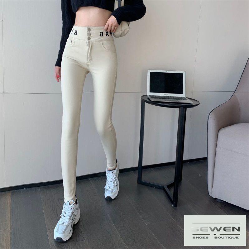 Quần Legging Lưng Cao Dáng Ôm Thêu Họa Tiết Phong Cách Mới Cho Nữ