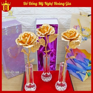Hoa Hồng Mạ Vàng Cao Cấp, Tặng Kèm Lọ Pha Lê Và Hộp Đựng Sang Chảnh