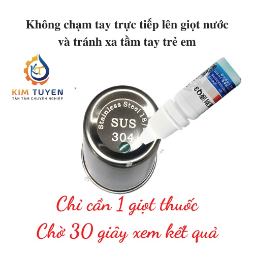 Dung dịch thử inox 304 và inox 201  biết kết quả trong sau 5 giây