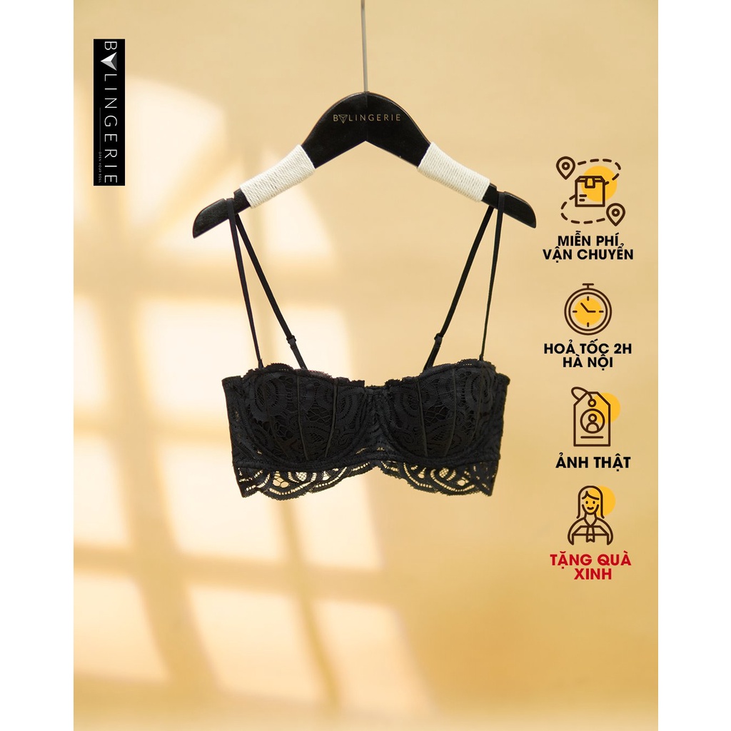 Áo lót ren nữ BY LINGERIE màu xanh xám trắng và đen gọng dẻo mút mỏng B332