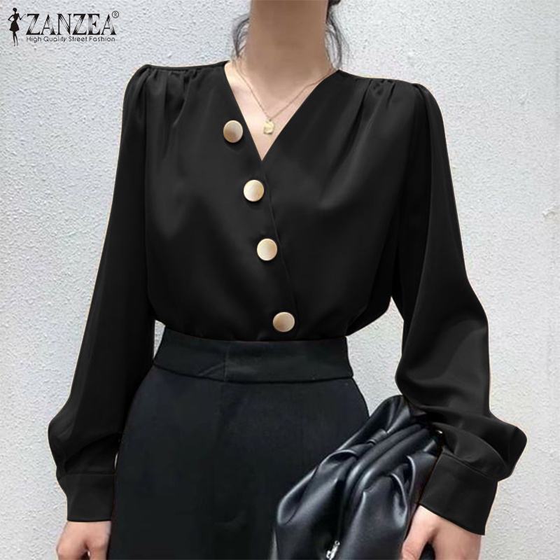 Zanzea Áo Sơ Mi Nữ Tay Dài Cổ Chữ V Thời Trang Thanh Lịch