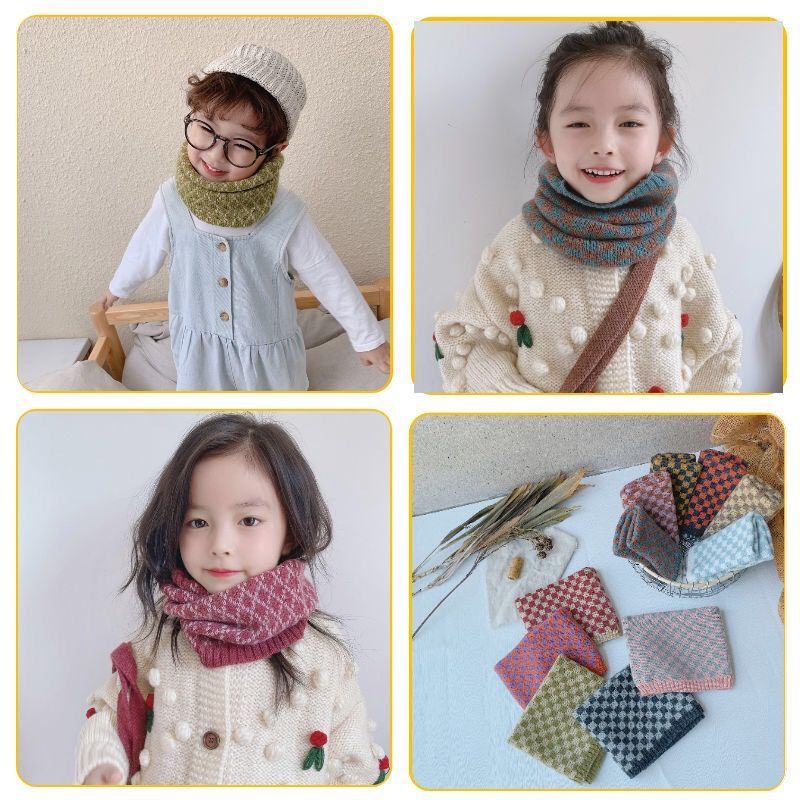 Khăn Choàng Cổ Đan Len Sọc Ca Rô Phong Cách Hàn Quốc Thời Trang Thu Đông Xinh Xắn Dành Cho Trẻ