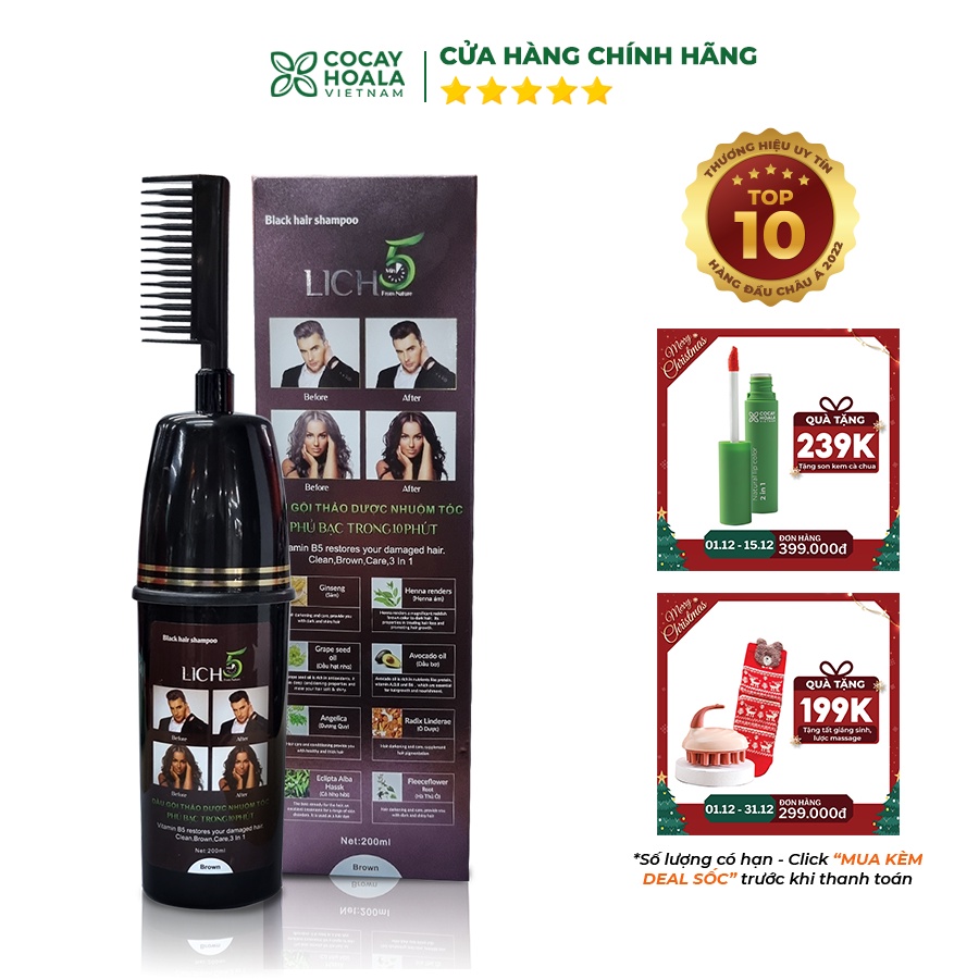 Dầu Gội Lich5 - Thảo Dược Đen Tóc Cocayhoala làm đen tóc trong 5 phút - chai 200ml