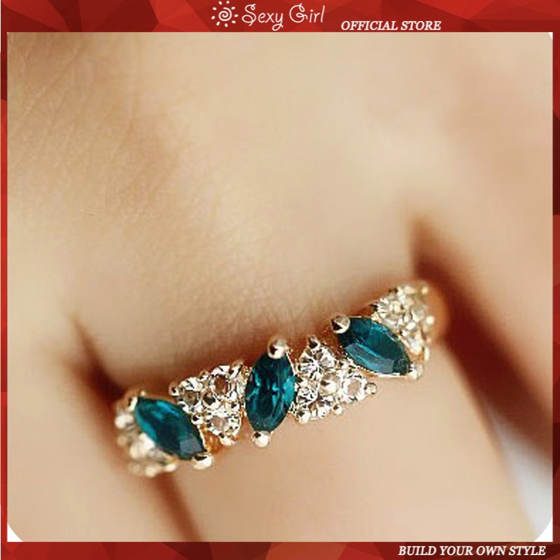 Nhẫn Hợp Kim Đính Ngọc Lục Bảo Thời Trang Hàn Quốc Cho Nữ