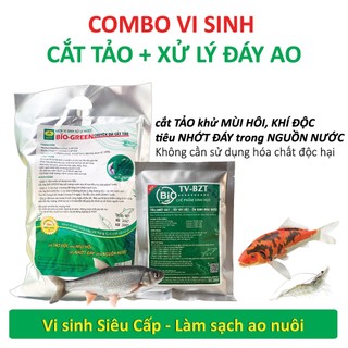 COMBO Chế phẩm vi sinh CẮT TẢO và Xử lý ĐÁY AO - Phân hủy cặn bã, làm trong sạch nguồn nước - Khử khí độc NH3, H2S, NO2