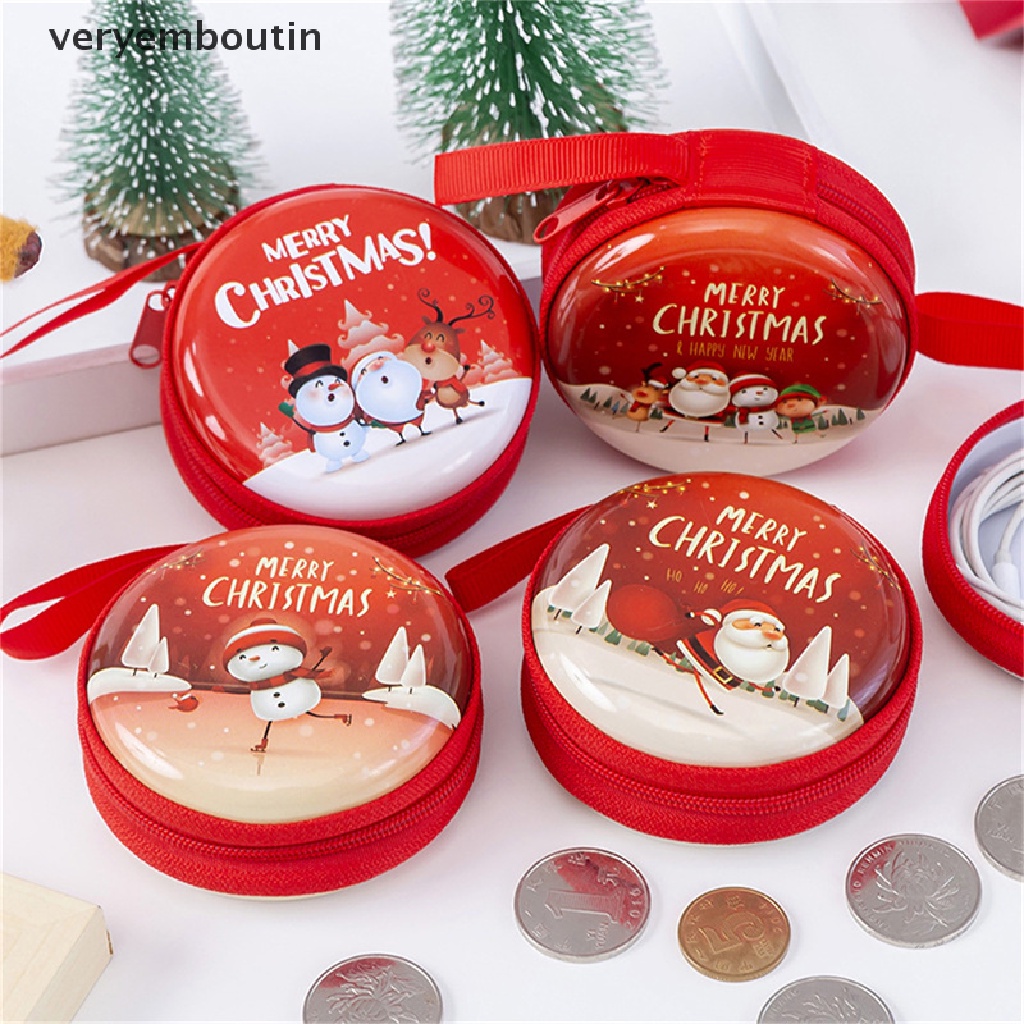 Túi Đựng Tiền Xu Mini Có Khóa Kéo in Họa Tiết Giáng Sinh Dễ Thương