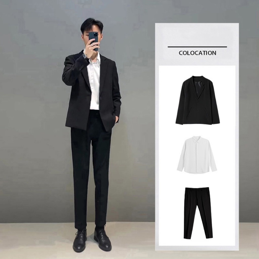 Áo khoác blazer nam form rộng hàn quốc màu đen , áo vest nam màu nâu thời trang trẻ trung phong cách màu trắng , màu xám