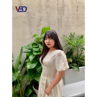 Đầm caro phối nút bọc Bigsize DA013