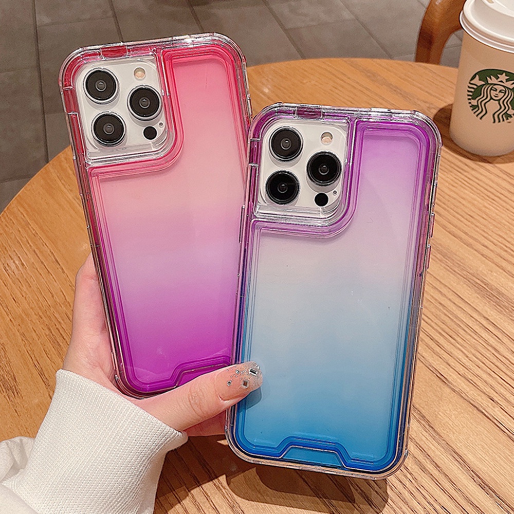 Ốp Điện Thoại Dạng Giáp Màu Gradient Chống Sốc 3 Trong 1 Cho iPhone 14 13 12 11 Pro MAX XS MAX XR 7 + 8 Plus