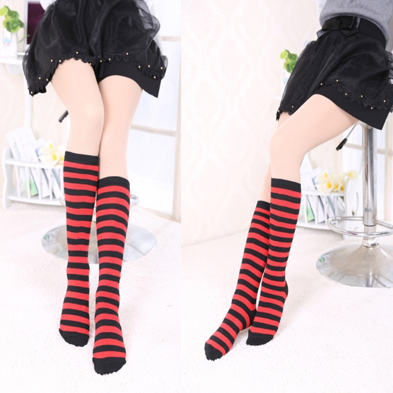 Vớ Cotton Cao Qua Gối Họa Tiết Kẻ Sọc Nhiều Màu Sắc