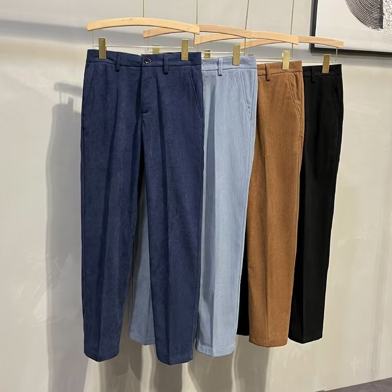 Quần Dài Vải Nhung Màu Trơn Cỡ 28-36 Thời Trang Mùa Đông Hàn Quốc Cho Nam