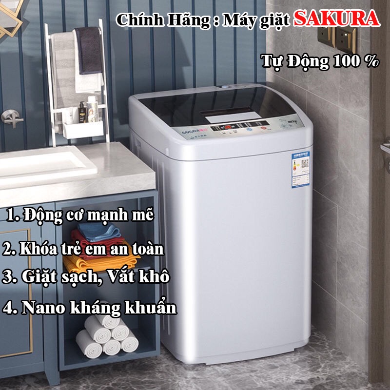 Máy giặt mini Sakura tự động giặt sấy khử khuẩn bằng tia uv, có thể giặt áo khoác to dành cho gia đình Bảo Hành 1 Năm