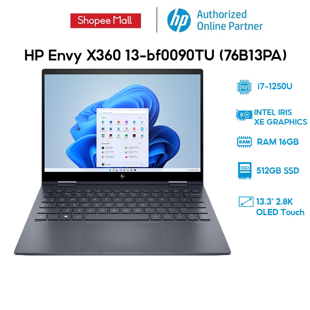 Laptop HP Envy X360 13-bf0090TU 76B13PA i7-1250U 16GB 512B 13.3' 2.8K OLED Touch