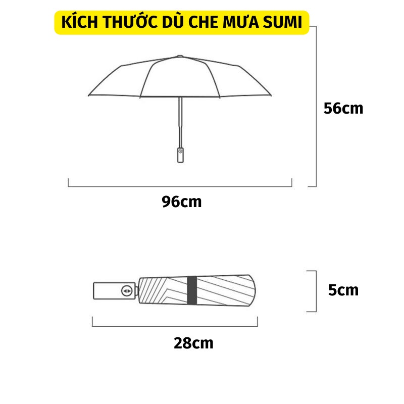 Ô Che Mưa SUMI Dù Che Nắng Gấp Gọn Chống UV Tự Động 2 Chiều Nhỏ Gọn Tiện Dụng