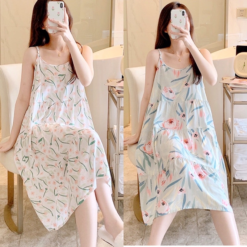 Váy ngủ, váy bầu lanh lụa mềm mát, hoạ tiết trẻ trung