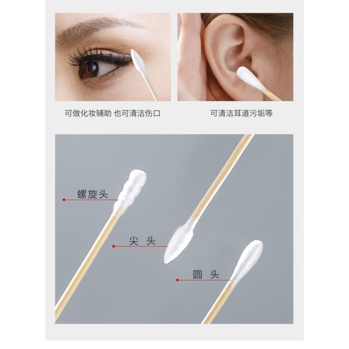 Hộp 500 Tăm Bông Thân Gỗ Tre Ngoáy Tai Người Lớn 2 Đầu Vệ Sinh Tai Đa Năng An Toàn Tiện Lợi