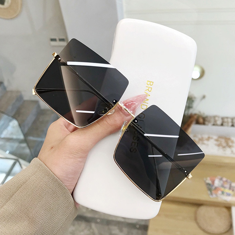 Kính Mát Gọng Vuông Lớn Nửa Gọng Kim Loại Nhiều Màu Trong Suốt Phong Cách Retro Thời Trang Cho Nam Nữ