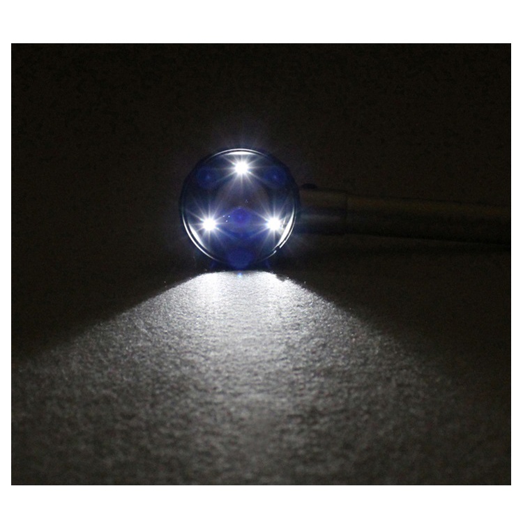 Kính lúp cầm tay 10X thấu kính 25mm có thước đo, có đèn Sz-3